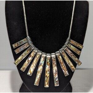 Multi Bar Abalone and Silver Tone Necklace